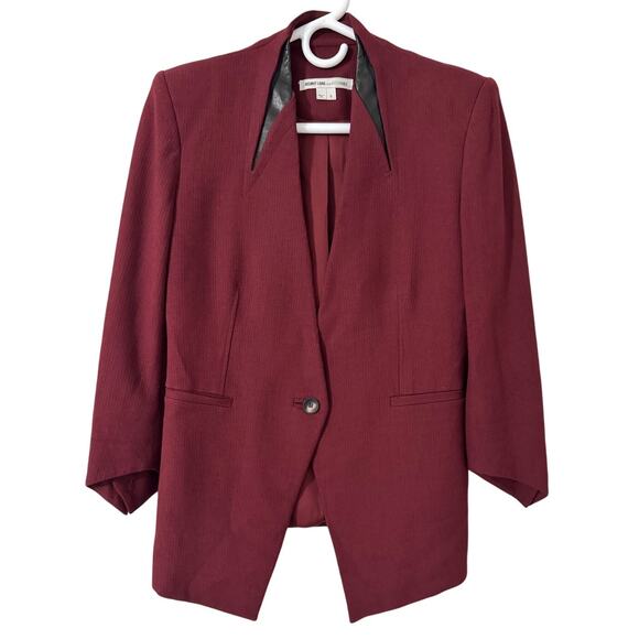 Helmut Lang‎ for Intermix Burgundy One Button Wool Blazer Size 0 - Picture 1 of 6